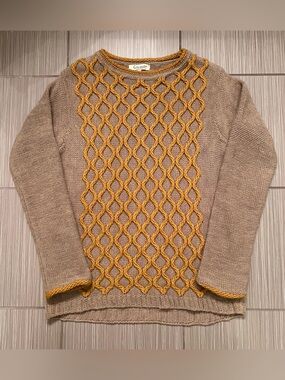 Cocogio Sweater Textured Cable knit gold golden beige large winter wool blend
